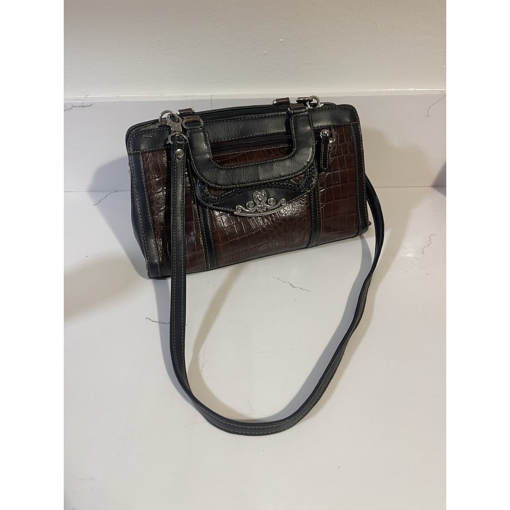 M.C. Marc Chantal Dark Brown Crocodile Embossed Leather‎ Shoulder Handbag Purse - Picture 4 of 4